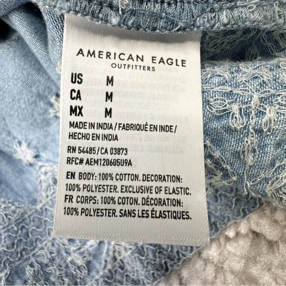 American Eagle Smocked Babydoll Top. Chambray Denim, Coquette, Soft, Boho Hippie - Picture 5 of 12